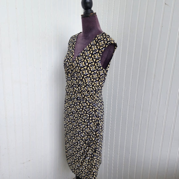 Ralph Lauren Women Dress Stretch Navy Yellow White Cap Sleeve Pleated Sheath 10 - Picture 5 of 15